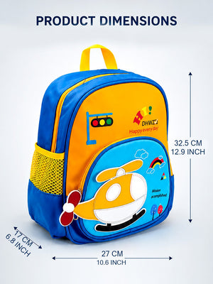 Mulberro Kids Helicopter 3D Backpack – Blue & Orange School Bag for Toddlers & Kids - School Bag