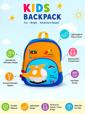 Mulberro Kids Helicopter 3D Backpack – Blue & Orange School Bag for Toddlers & Kids - School Bag