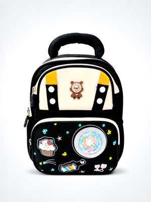 Mulberro Kids LED Bear School Backpack – Black & Beige Cupcake Patch - School Bag