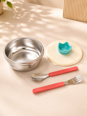 Mulberro Kids Round Insulated Lunch Bowl | Stainless Steel | Double-Layer | Fork & Spoon Included - Baby Food & Storage