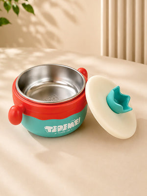 Mulberro Kids Round Insulated Lunch Bowl | Stainless Steel | Double-Layer | Fork & Spoon Included - Baby Food & Storage