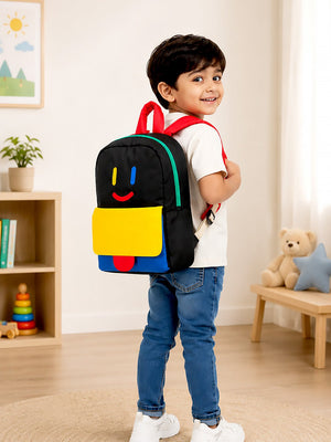 Mulberro Kids Smiley Face Colour Block Backpack – Black Multi - School Bag