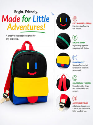 Mulberro Kids Smiley Face Colour Block Backpack – Black Multi - School Bag