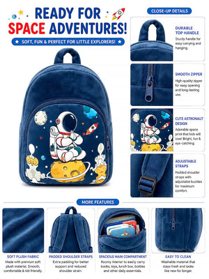 Mulberro Kids Soft Plush Astronaut Space Backpack – Navy Blue - School Bag