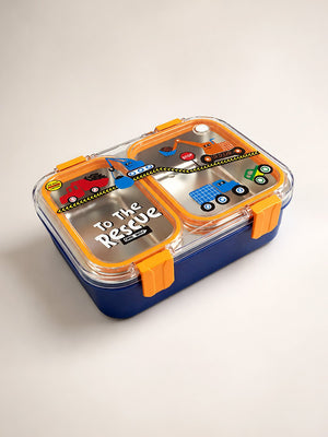 Mulberro Kids Stainless Steel Lunch Box – Construction Trucks "To The Rescue" | Leakproof Bento Box with Cutlery - Insulated lunch bag