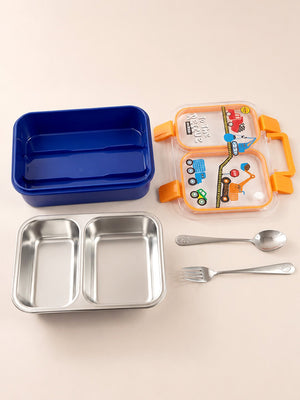 Mulberro Kids Stainless Steel Lunch Box – Construction Trucks "To The Rescue" | Leakproof Bento Box with Cutlery - Insulated lunch bag