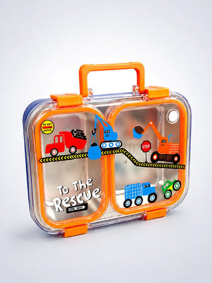 Mulberro Kids Stainless Steel Lunch Box – Construction Trucks "To The Rescue" | Leakproof Bento Box with Cutlery - Insulated lunch bag