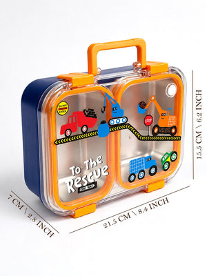 Mulberro Kids Stainless Steel Lunch Box – Construction Trucks "To The Rescue" | Leakproof Bento Box with Cutlery - Insulated lunch bag