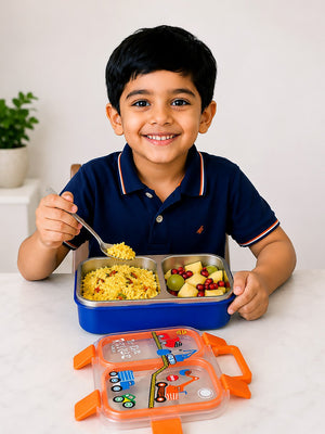 Mulberro Kids Stainless Steel Lunch Box – Construction Trucks "To The Rescue" | Leakproof Bento Box with Cutlery - Insulated lunch bag