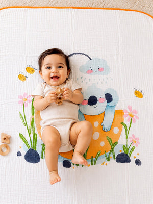 Mulberro Koala Bath Day 6-Layer Muslin Cotton Baby Blanket 102x102cm - Baby Blankets & Quilts