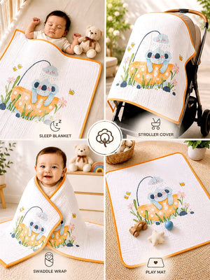 Mulberro Koala Bath Day 6-Layer Muslin Cotton Baby Blanket 102x102cm - Baby Blankets & Quilts