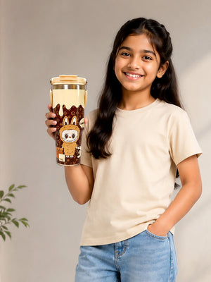 Mulberro Labubu Monogram Stainless Steel Kids Tumbler | Dual Lid & Carry Handle - Water Bottle