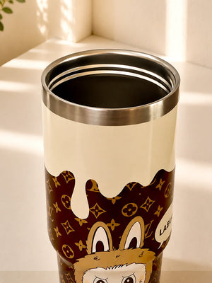 Mulberro Labubu Monogram Stainless Steel Kids Tumbler | Dual Lid & Carry Handle - Water Bottle