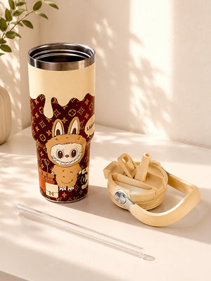 Mulberro Labubu Monogram Stainless Steel Kids Tumbler | Dual Lid & Carry Handle - Water Bottle