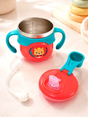 Mulberro Lion King Stainless Steel Sipper Bottle for Babies & Toddlers — 250ml | Spill-Proof Spout & Flip-Top Straw with Dual Handles - Water Bottle