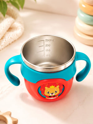 Mulberro Lion King Stainless Steel Sipper Bottle for Babies & Toddlers — 250ml | Spill-Proof Spout & Flip-Top Straw with Dual Handles - Water Bottle