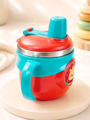 Mulberro Lion King Stainless Steel Sipper Bottle for Babies & Toddlers — 250ml | Spill-Proof Spout & Flip-Top Straw with Dual Handles - Water Bottle