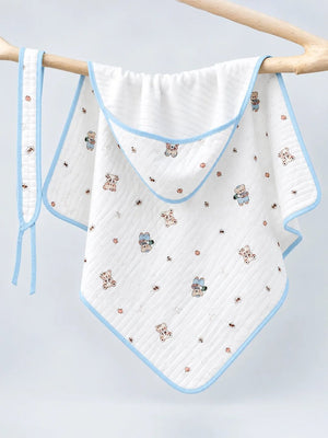Mulberro Little Doctor Bear Blue 6-Layer Muslin Cotton Baby Swaddle Blanket | 4-in-1 | 85×85 cm - Baby Blankets & Quilts