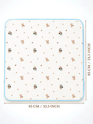 Mulberro Little Doctor Bear Blue 6-Layer Muslin Cotton Baby Swaddle Blanket | 4-in-1 | 85×85 cm - Baby Blankets & Quilts