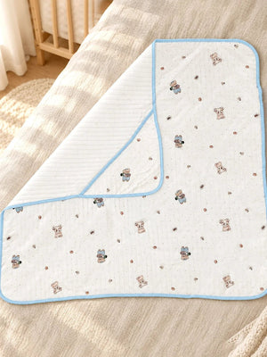 Mulberro Little Doctor Bear Blue 6-Layer Muslin Cotton Baby Swaddle Blanket | 4-in-1 | 85×85 cm - Baby Blankets & Quilts