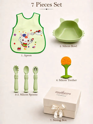 Mulberro Little Foodie | Annaprashana Ceremony | Baby Boy Boy Set | 7-Piece Silicone Feeding Set | Gift box | 0-24 Months - Gift Box