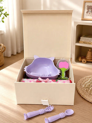 Mulberro Little Foodie | Annaprashana Ceremony | Baby Girl Gift Set | 7-Piece Silicone Feeding Set | Gift box | 0-24 Months - Gift Box