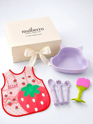 Mulberro Little Foodie | Annaprashana Ceremony | Baby Girl Gift Set | 7-Piece Silicone Feeding Set | Gift box | 0-24 Months - Gift Box
