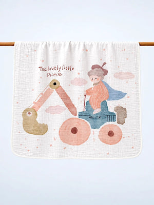 Mulberro Lovely Little Prince 6-Layer Muslin Cotton Baby Blanket | All-Season | Peach & Blue | 110×110 cm - Baby Blankets & Quilts