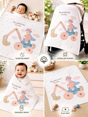 Mulberro Lovely Little Prince 6-Layer Muslin Cotton Baby Blanket | All-Season | Peach & Blue | 110×110 cm - Baby Blankets & Quilts