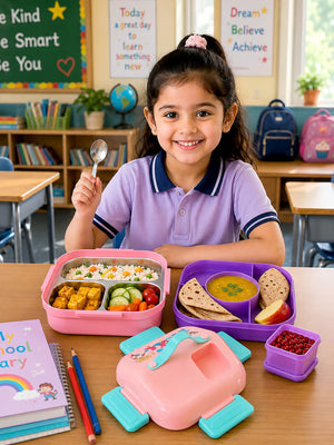 Mulberro Mermaid Unicorn 2-Tier Kids Lunch Box | SUS304 Stainless Steel | Leak-Proof | Spoon & Sauce Box Included - Baby Food & Storage