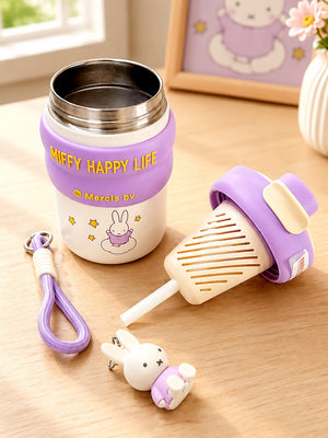 Mulberro Miffy Happy Life Kids Stainless Steel Tumbler — 480ml | Dual Lid, Infuser & Carry Strap - Water Bottle