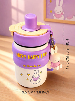 Mulberro Miffy Happy Life Kids Stainless Steel Tumbler — 480ml | Dual Lid, Infuser & Carry Strap - Water Bottle