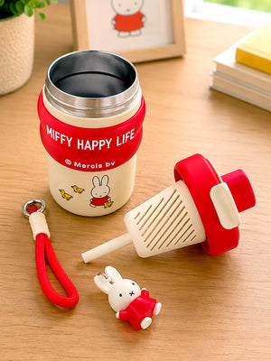 Mulberro Miffy Happy Life Kids Stainless Steel Tumbler — 480ml | Dual Lid, Infuser & Miffy Charm - Water Bottle