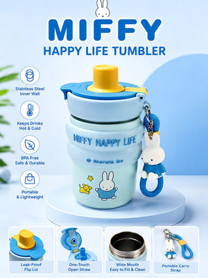 Mulberro Miffy Happy Life Kids Stainless Steel Tumbler — 480ml | Dual Lid, Infuser & Miffy Charm - Water Bottle
