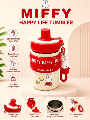 Mulberro Miffy Happy Life Kids Stainless Steel Tumbler — 480ml | Dual Lid, Infuser & Miffy Charm - Water Bottle