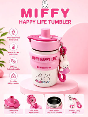 Mulberro Miffy Happy Life Pink Kids Tumbler — 480ml | Dual Lid, Infuser & Miffy Charm - Water Bottle