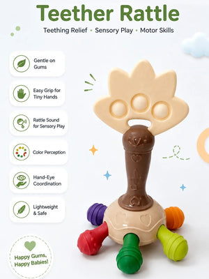 Mulberro Mulberry Baby Teether Rattle | Multi-Textured Sensory Toy | Teething Relief for Infants - Teether