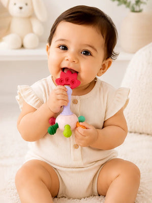 Mulberro Multi-Texture Flower Baby Teether Rattle | BPA-Free | Sensory Play | 0–12 Months - Teether