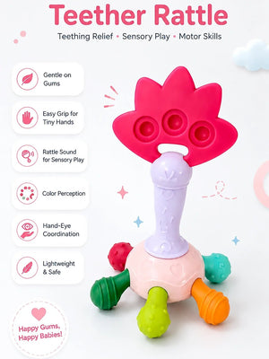 Mulberro Multi-Texture Flower Baby Teether Rattle | BPA-Free | Sensory Play | 0–12 Months - Teether