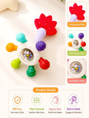 Mulberro Multi-Texture Flower Baby Teether Rattle | BPA-Free | Sensory Play | 0–12 Months - Teether