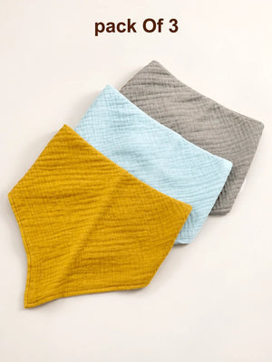 Mulberro Mustard, Blue & Grey Solid 3-Piece Muslin Cotton Baby Bibs | Snap Closure | Drool & Burp Bib - Baby Bibs