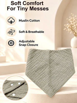 Mulberro Mustard, Blue & Grey Solid 3-Piece Muslin Cotton Baby Bibs | Snap Closure | Drool & Burp Bib - Baby Bibs