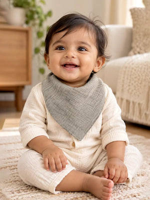 Mulberro Mustard, Blue & Grey Solid 3-Piece Muslin Cotton Baby Bibs | Snap Closure | Drool & Burp Bib - Baby Bibs