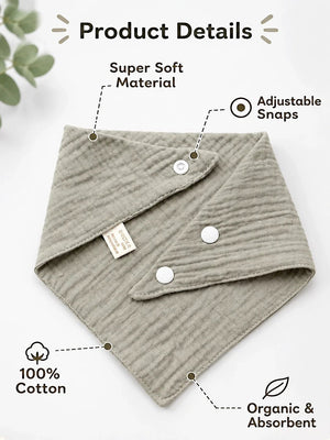 Mulberro Mustard, Blue & Grey Solid 3-Piece Muslin Cotton Baby Bibs | Snap Closure | Drool & Burp Bib - Baby Bibs