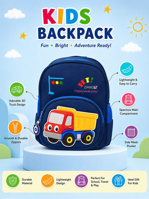 Mulberro Navy Blue 3D Excavator Kids Backpack for Toddlers & Boys - School Bag