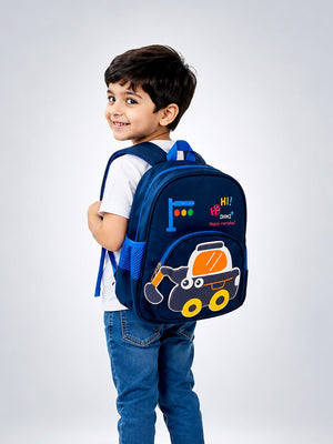 Mulberro Navy Blue 3D Excavator Kids Backpack for Toddlers & Boys - School Bag