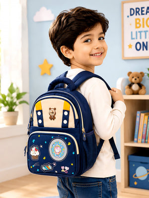 Mulberro Navy Blue Kids Backpack with LED Bear Light & Candy Patch Design for Boys & Girls - School Bag