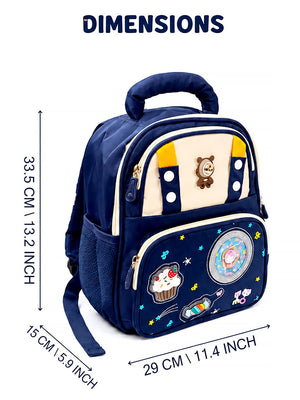 Mulberro Navy Blue Kids Backpack with LED Bear Light & Candy Patch Design for Boys & Girls - School Bag