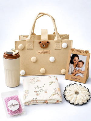 Mulberro New Mom 6-Piece Baby Shower Gift Hamper | Felt Tote Bag - Gift Box