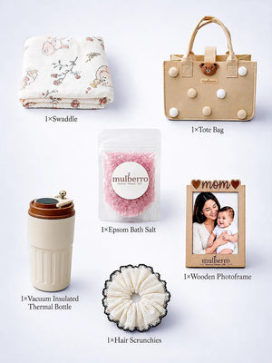 Mulberro New Mom 6-Piece Baby Shower Gift Hamper | Felt Tote Bag - Gift Box